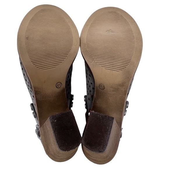 Barbara Barbieri Gray Suede Perforated Slingback Block Heeled Sandals Mules 8.5 - Picture 8 of 13